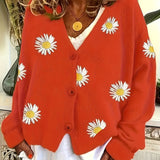 Wilteke | Damen Strickjacke mit Gänseblümchen-Stickerei – Orange