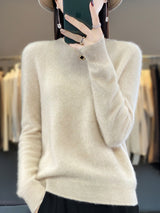 Wiltina | Damen Strickpullover Rundhals Langarm – Beige