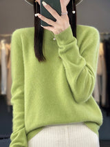 Wiltina | Damen Strickpullover Rundhals Langarm – Fruchtgrün