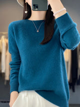 Wiltina | Damen Strickpullover Rundhals Langarm – Blaugrün