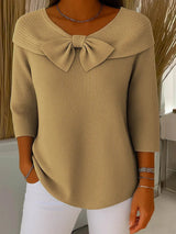 Wiltine | Damen Strickpullover mit Schleife – Khaki
