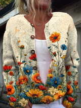 Wiltje | Damen Blumenmuster Strickjacke mit Knöpfen – Kariert