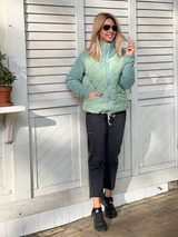 Wiltrud | Damen Steppjacke mit Strickärmeln – Türkis