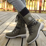 Wiltrud | Damen Winterstiefel Schnürstiefel Mitte Wade – Grün