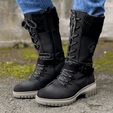 Wiltrud | Damen Winterstiefel Schnürstiefel Mitte Wade – Schwarz