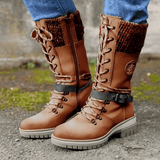 Wiltrud | Damen Winterstiefel Schnürstiefel Mitte Wade – Braun