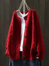 Wiltrud | Damen Zopfmuster Strickjacke Oversize – Rot