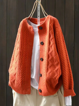 Wiltrud | Damen Zopfmuster Strickjacke Oversize – Orange