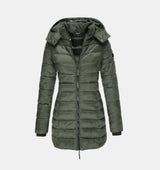 Charlotte | Winterjacke Damen Langer Gesteppter Mantel mit Kapuze – Grün