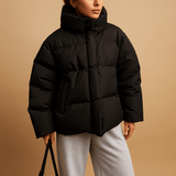 Winterjacke Damen Puffer mit Stehkragen – Schwarz