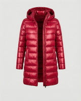 Annika | Winterjacke Damen Ultraleichte Slim-Fit Daunenjacke mit Kapuze – Rot