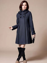 Leonie | Wintermantel Damen Eleganter Mantel mit Seitentaschen – Dunkelgrau