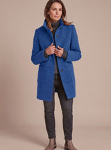 Leonie | Wintermantel Damen klassischer Wollmisch-Mantel mit Stehkragen – Blau