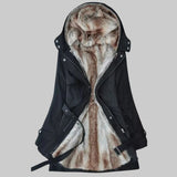 Charlotte | Wintermantel Damen Langer Gefütterter Parka mit Kunstfell-Kapuze – Schwarz