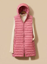 Emilia | Wintermantel Damen Langer Ärmelloser Stepp-Parka mit Kapuze – Rosa