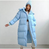 Wintermantel Damen Puffer Lang mit Kapuze – Blau