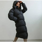 Wintermantel Damen Puffer Lang mit Kapuze – Schwarz
