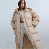 Wintermantel Damen Puffer Lang mit Kapuze – Beige