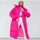 Wintermantel Damen Puffer Lang mit Kapuze – Rosa