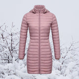 Greta | Wintermantel Damen Ultraleichter Langer Gesteppter Parka mit Kapuze – Rosa