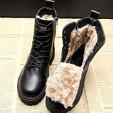 Leonie | Winterstiefel Damen Warm Gefütterte Schnür-Stiefeletten Schwarz – Schwarz