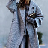 Daniela | Damen Winter-Mantel Lang Oversize aus Wolle – Grau