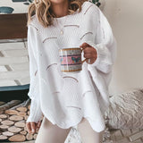 Bettina | Damen Locker Gestrickter Pullover mit Langarm – Weiß