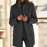 Marlene | Wollmantel Damen Klassischer Wintermantel mit Stehkragen Knopfleiste – Schwarz