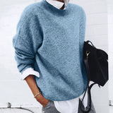 Annika | Wollpullover für Damen Oversized Rundhals Strickpullover – Blau