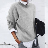 Annika | Wollpullover für Damen Oversized Rundhals Strickpullover – Grau