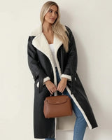 Karin | Damen Sherpa Langer Wintermantel – Schwarz