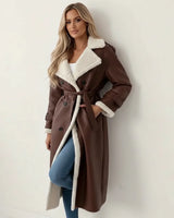 Karin | Damen Sherpa Langer Wintermantel – Braun