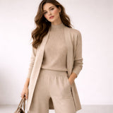 Emma | Damen Drei-Teile Lounge Set mit Cardigan – Beige