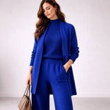 Emma | Damen Drei-Teile Lounge Set mit Cardigan – Blau