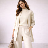 Emma | Damen Drei-Teile Lounge Set mit Cardigan – Weiß
