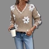 Camila | Damen V-Ausschnitt Langarmpullover – Khaki