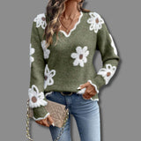Camila | Damen V-Ausschnitt Langarmpullover – Grün