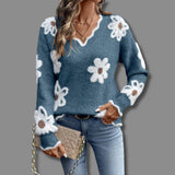 Camila | Damen V-Ausschnitt Langarmpullover – Ozeanblau