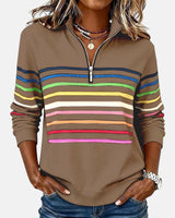 Corinelle - Gestreiftes Soft-Touch-Half-Zip-Sweatshirt – Khaki
