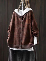 Wulfara | Damen Oversize Strickjacke mit Knopfleiste – Rostrot