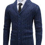 Wulfgar | Herren Strickjacke Schalkragen Zopfmuster – Blau