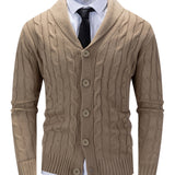 Wulfgar | Herren Strickjacke Schalkragen Zopfmuster – Khaki