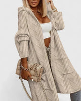Wulfheda | Damen Oversize Strickjacke mit Kapuze – Beige