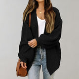 Wulfheda | Damen Oversize Strickjacke offen – Schwarz