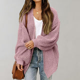 Wulfheda | Damen Oversize Strickjacke offen – Rosa
