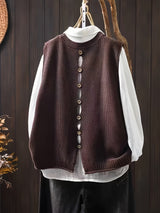 Wulfhilde | Damen Strickweste Rundhals Oversize – Kaffee