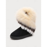 Wulfriede | Damen Wasserdichte Winterstiefel mit Fellbesatz – Schwarz-Weiß