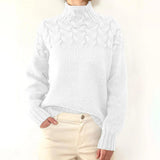 Wulfrun | Damen Strickpullover Rollkragen Zopfmuster – Weiß