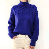 Wulfrun | Damen Strickpullover Rollkragen Zopfmuster – Blau