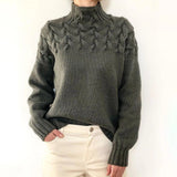 Wulfrun | Damen Strickpullover Rollkragen Zopfmuster – Grau